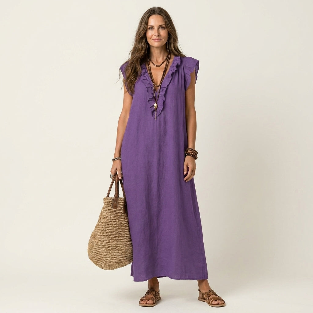 Juliette | Maxi Jurk met V-hals en Elegante Ruches