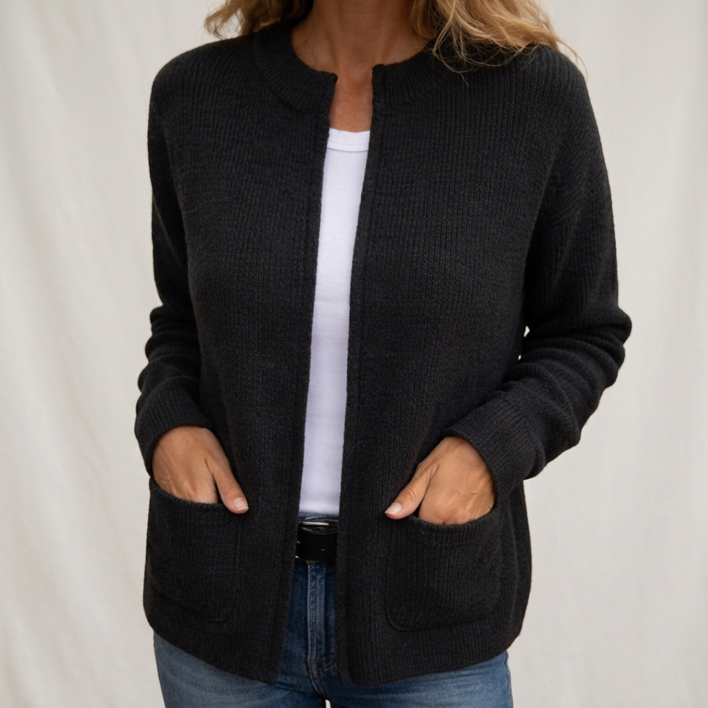 Janny | Ribgebreid Vest met Zakken