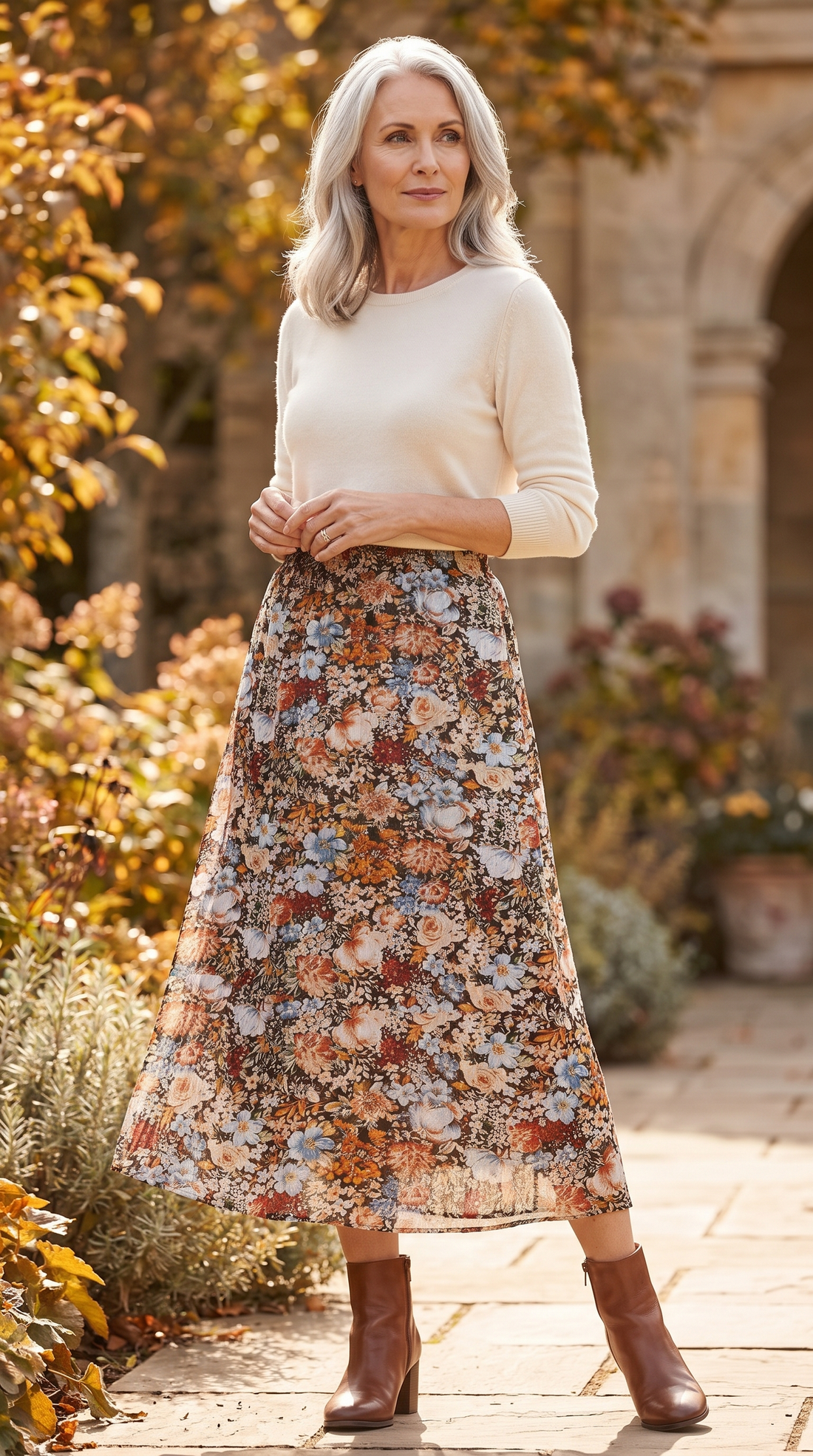 Nel | Bloemenprint Rok met Elastische Taille
