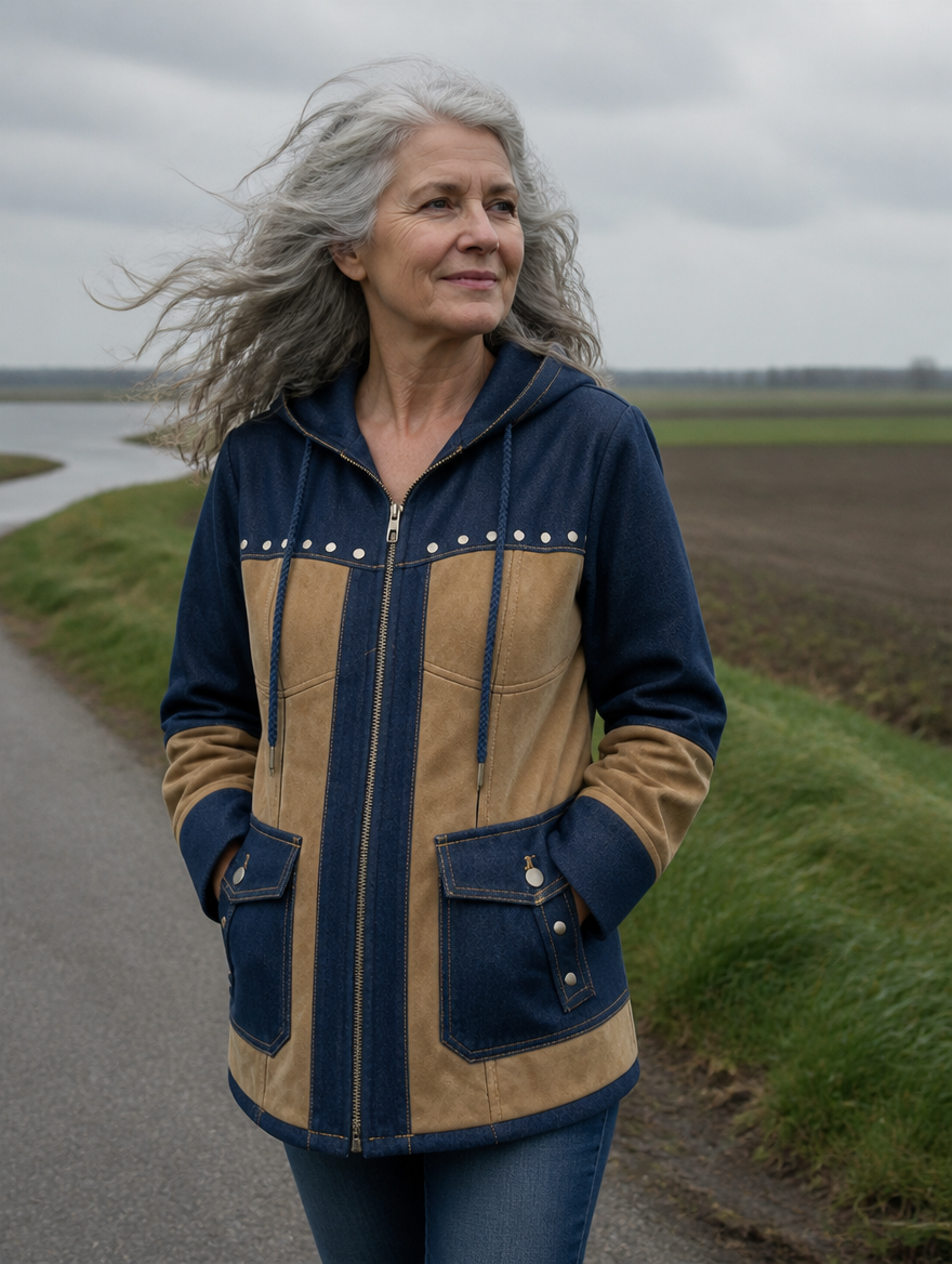 Saskia | Tweekleurige Jas met Capuchon