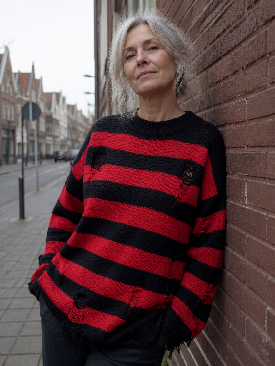 Sonja | Gestreepte Trui met Slijtagelook