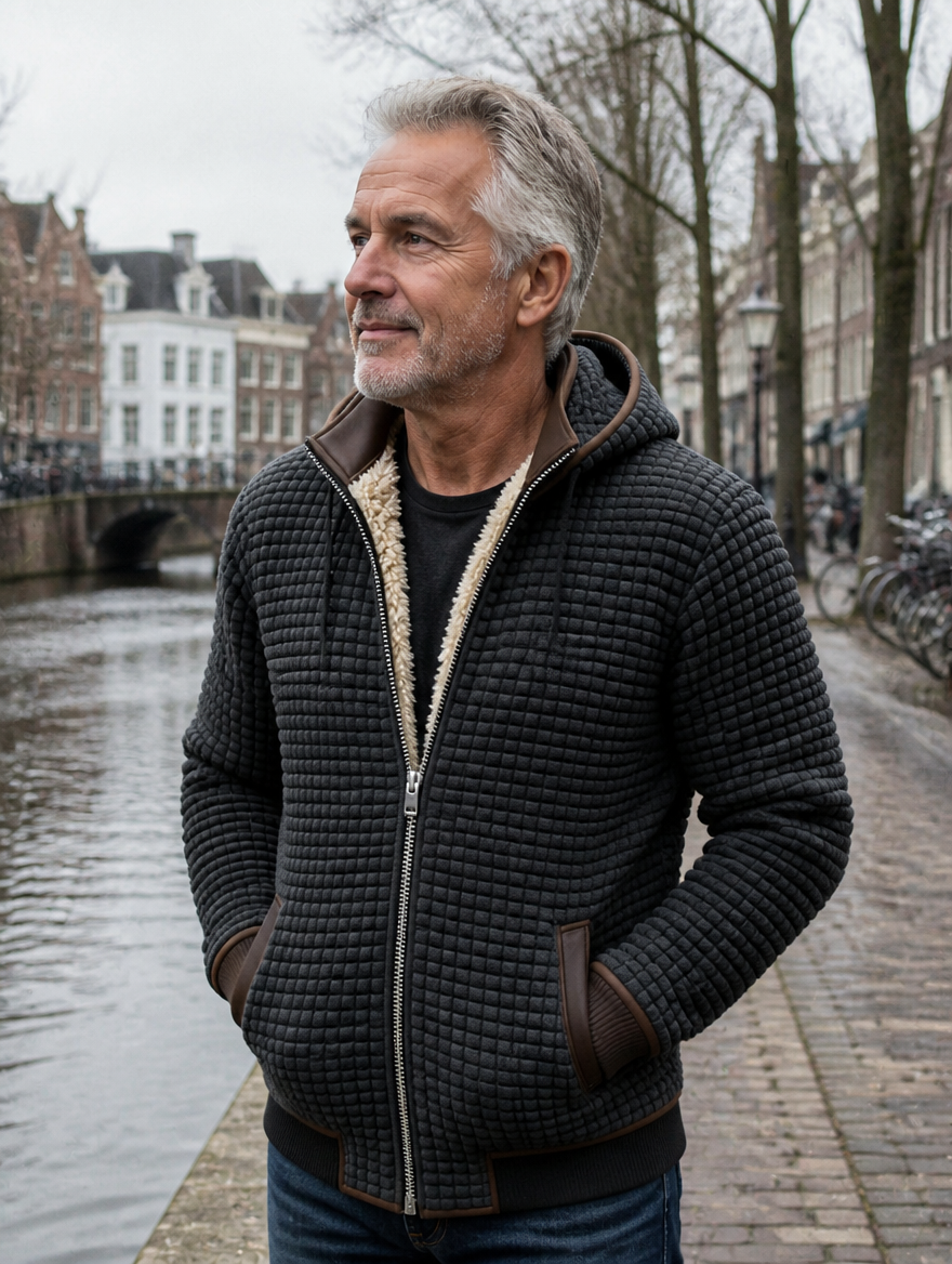 Freek | Wafelgebreide Jas met Dubbele Kraag
