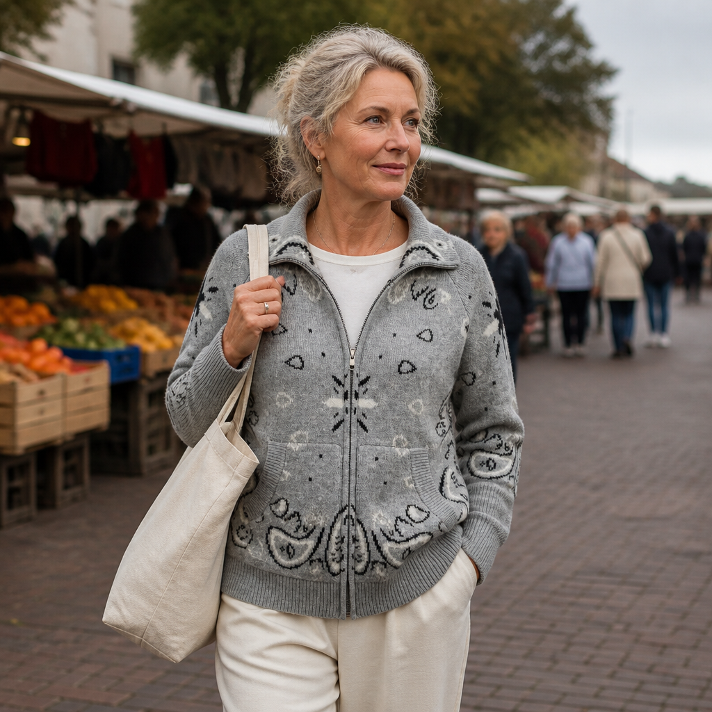 Tineke | Vest met Rits en Paisleyprint