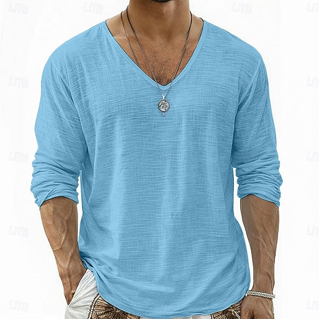 Lars | Linnen V-Hals Longsleeve Shirt