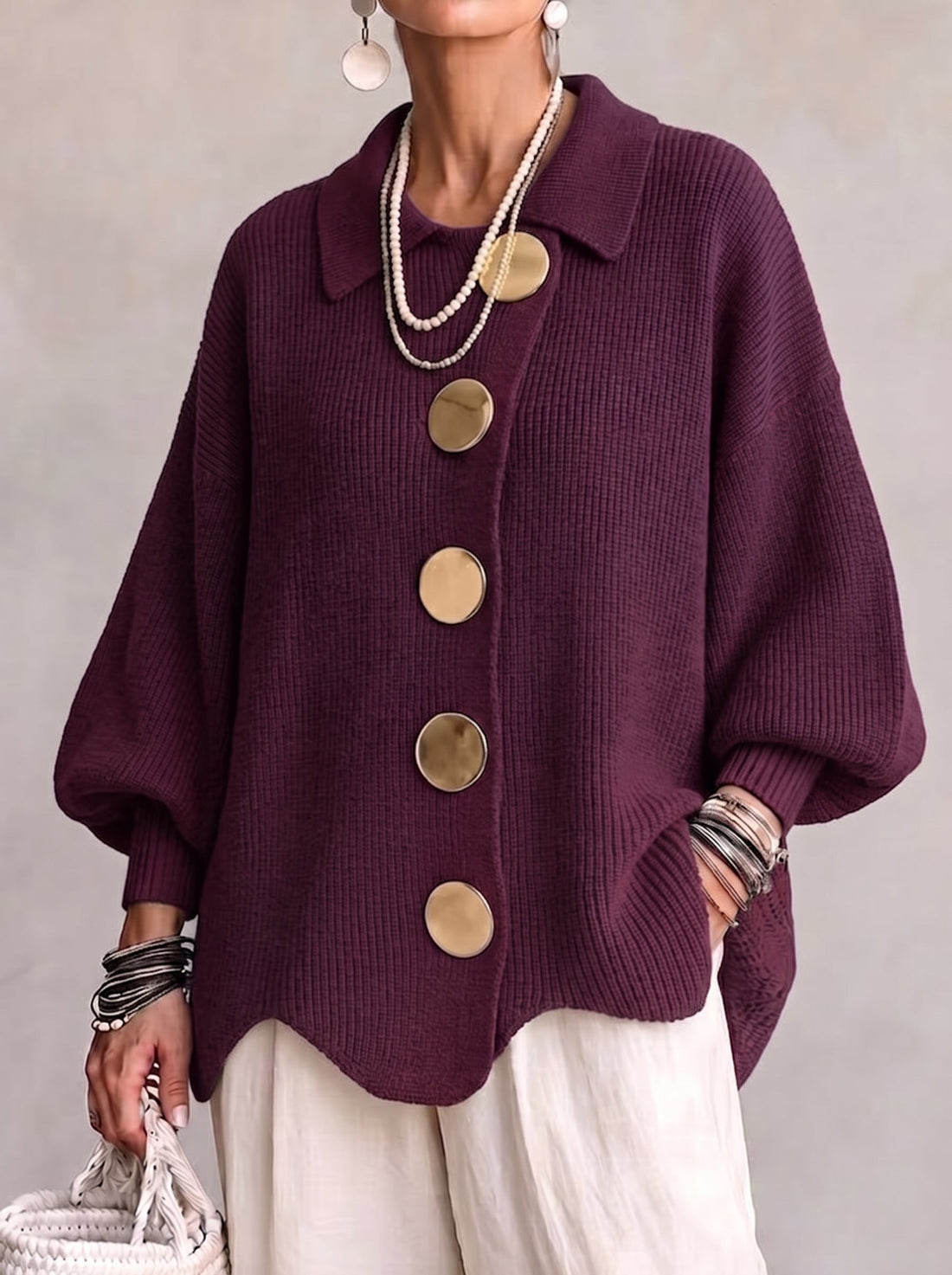 Geertje | Oversized Vest met Grote Knopen