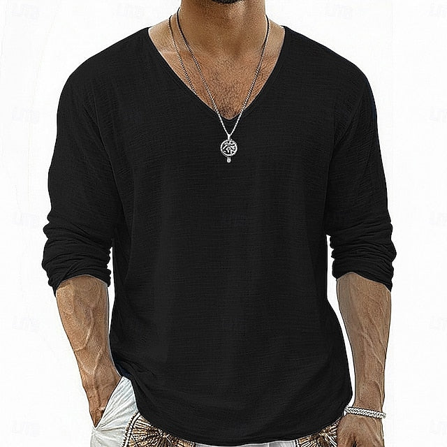 Lars | Linnen V-Hals Longsleeve Shirt