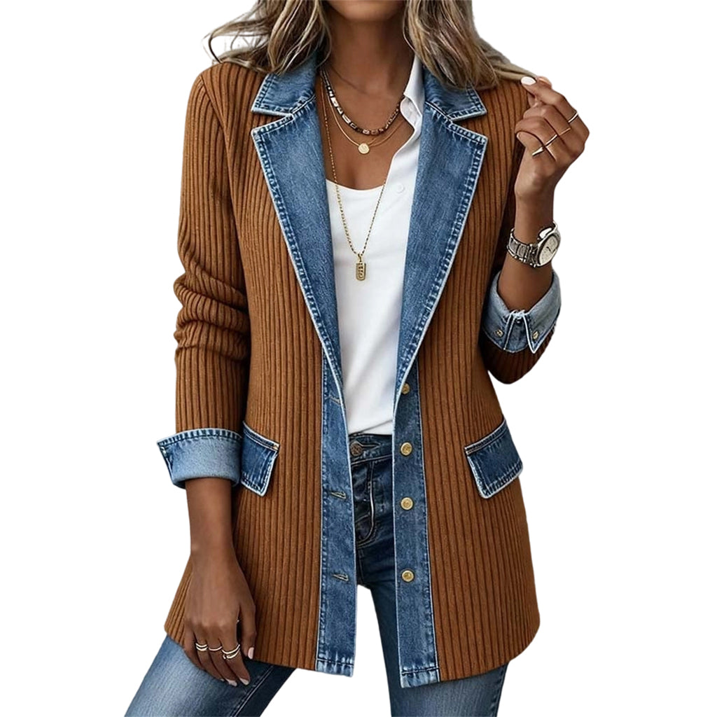 Wilma | Denim Jas met Gebreide Mouwen