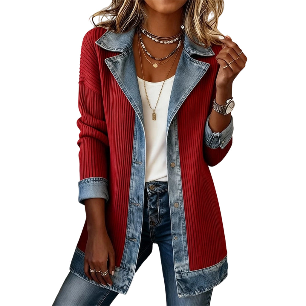 Wilma | Denim Jas met Gebreide Mouwen