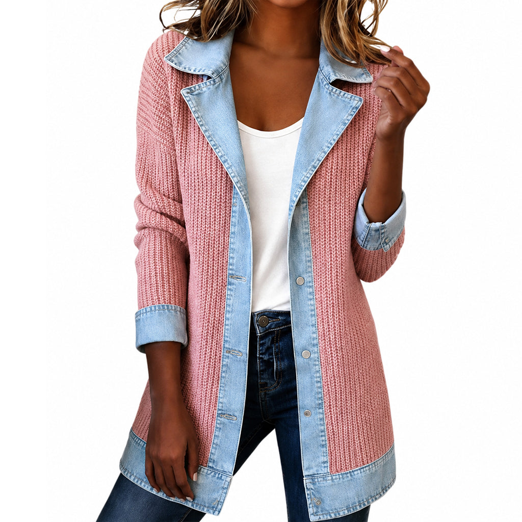 Wilma | Denim Jas met Gebreide Mouwen